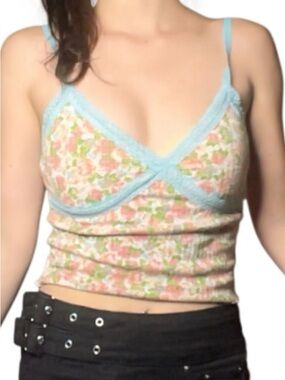 wild fable Floral Cami with Light Blue Lace Trim